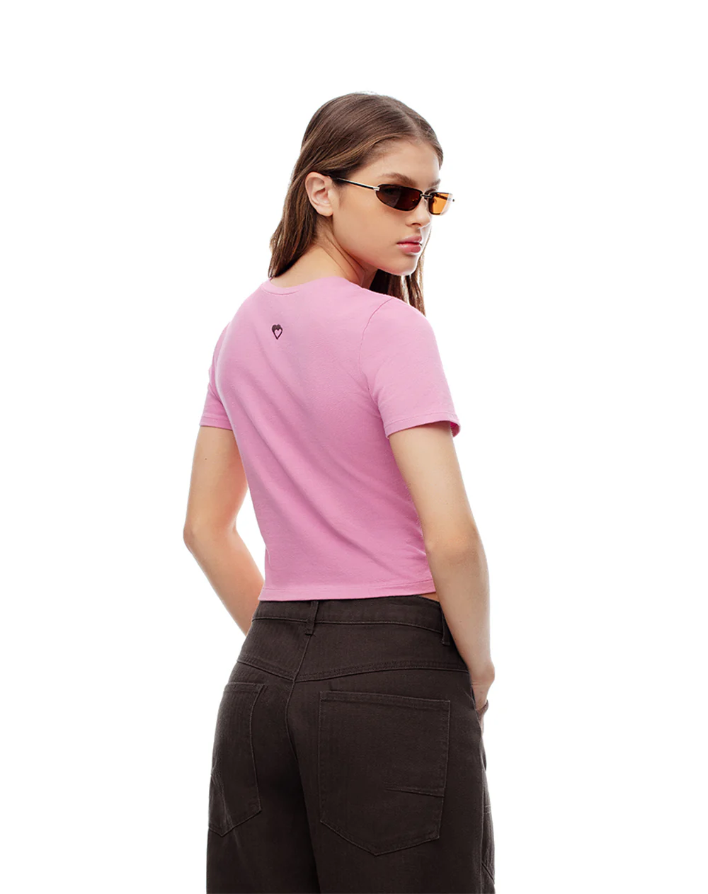Camiseta crop slim algodón rosa estampada mujer - Image 2