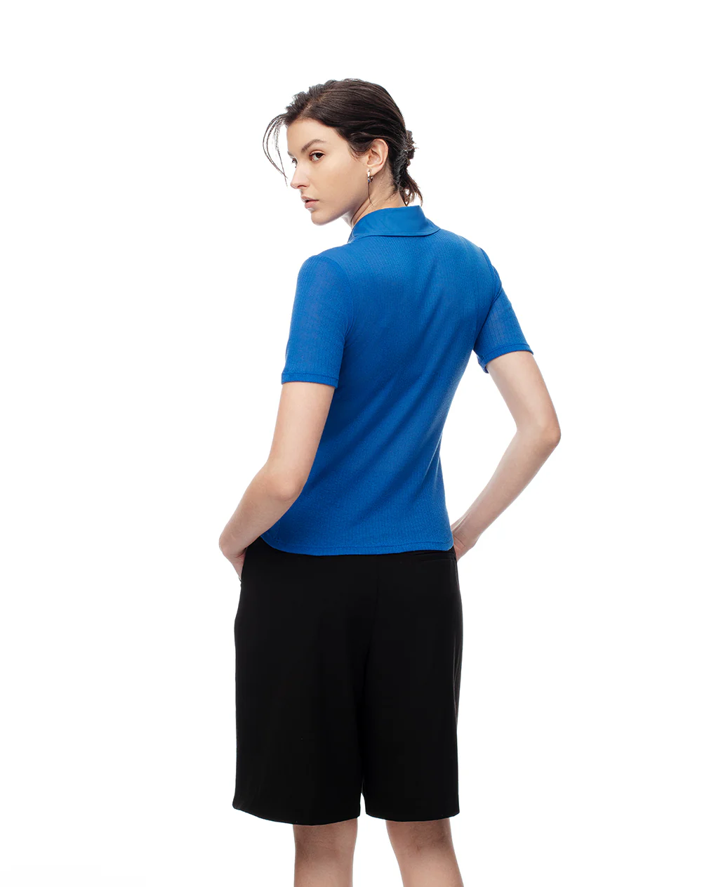Polo slim tejido de punto azul mujer - Image 2
