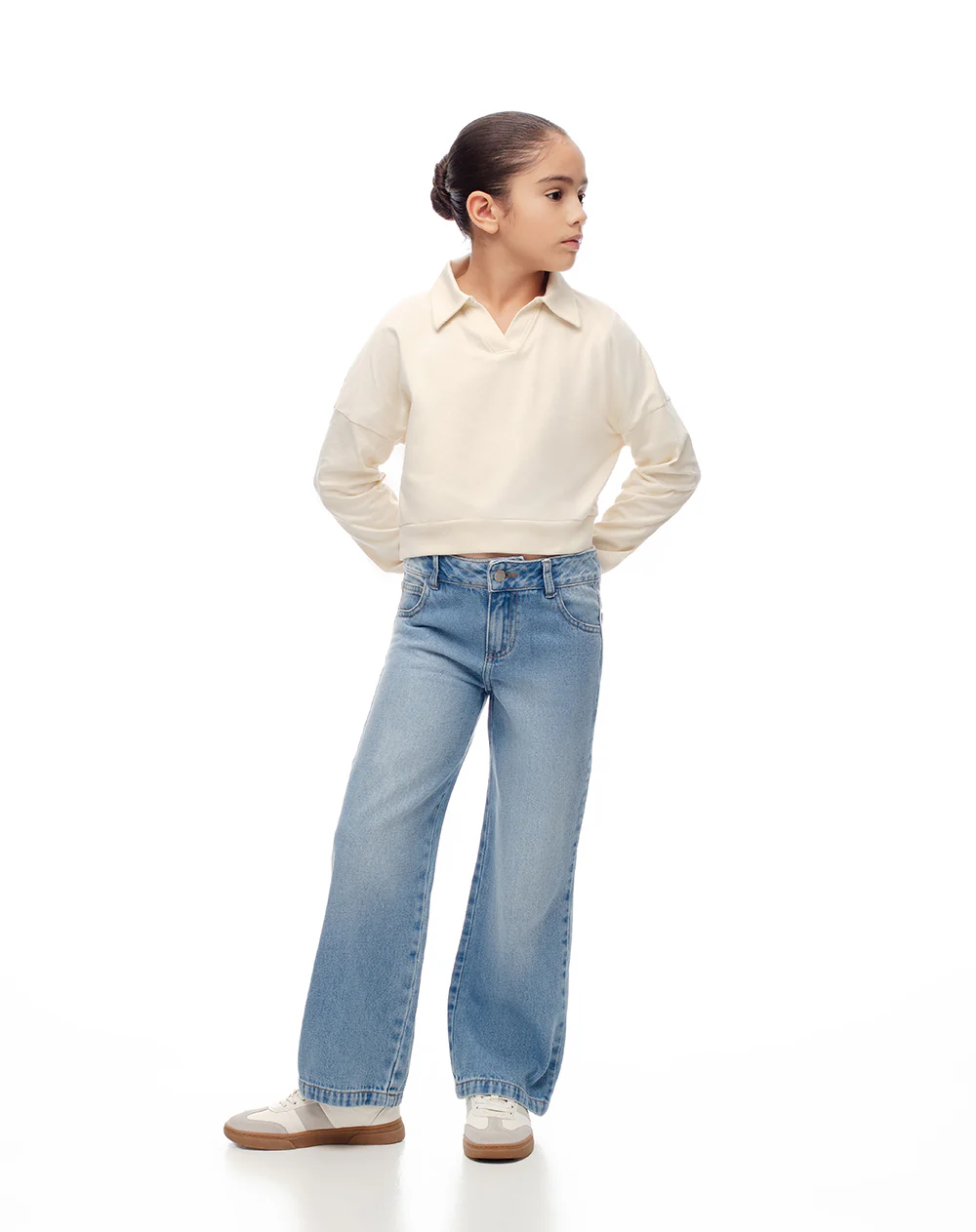 Jean straight tiro alto algodón índigo medio niña