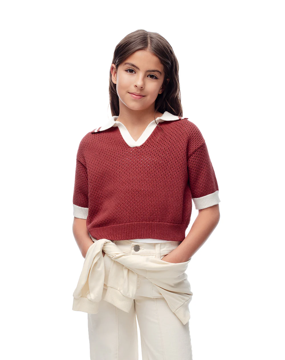 Polo regular tejido de punto roja niña