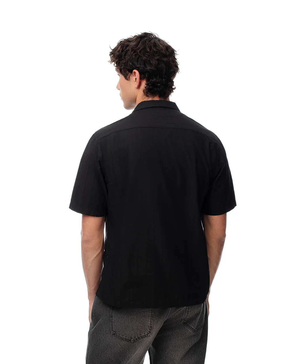Camisa manga corta regular algodón negra hombre - Image 2