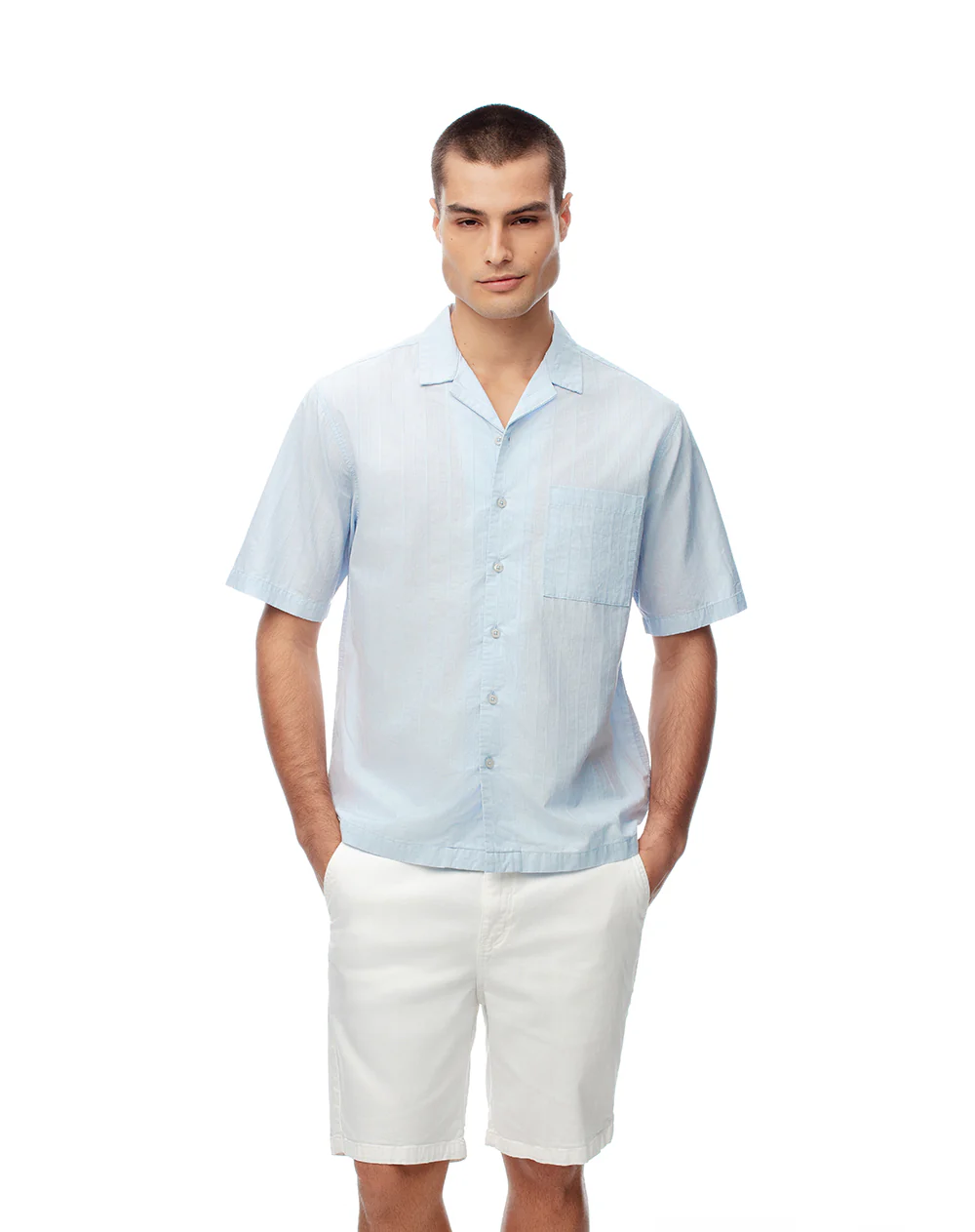 Camisa manga corta regular algodón azul hombre