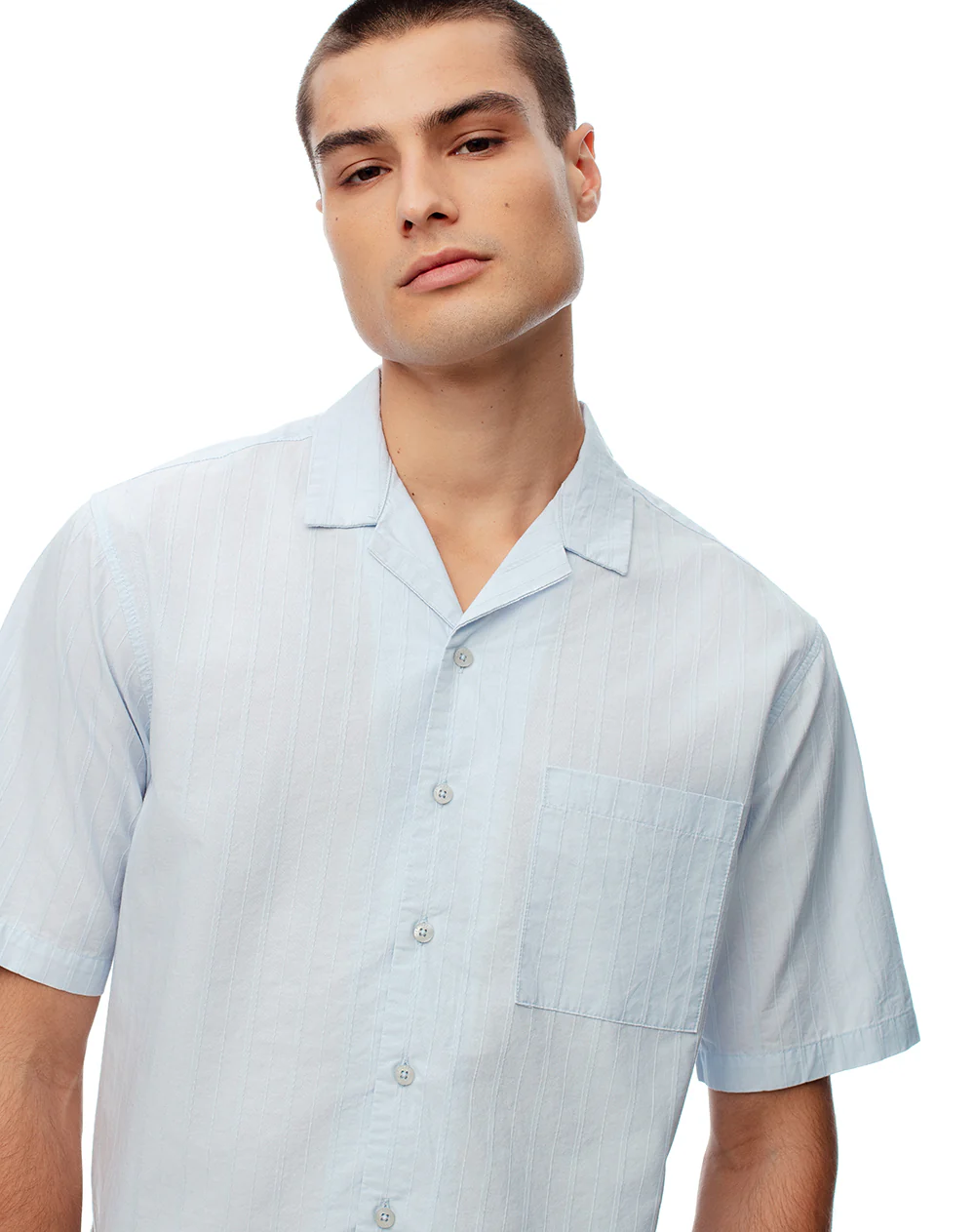 Camisa manga corta regular algodón azul hombre - Image 5