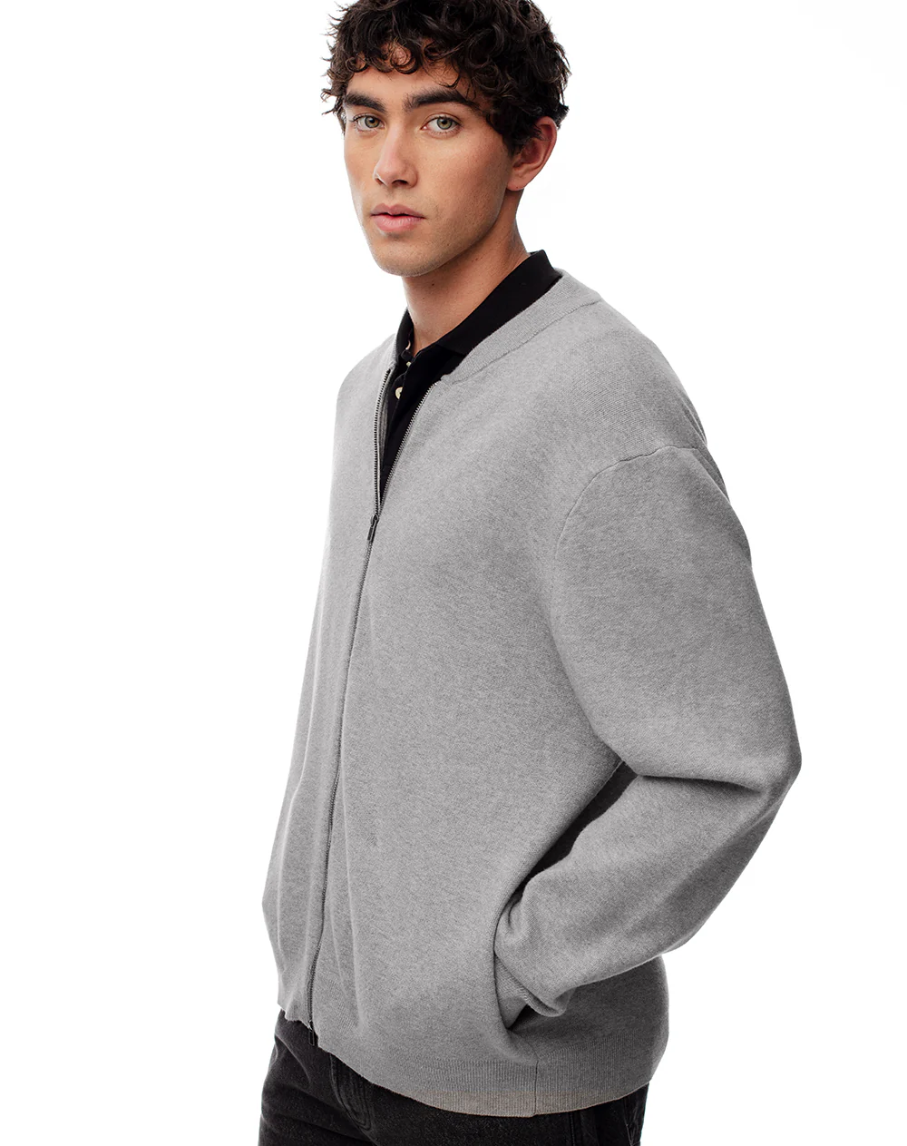 Chaqueta bomber regular cierre doble gris hombre - Image 3