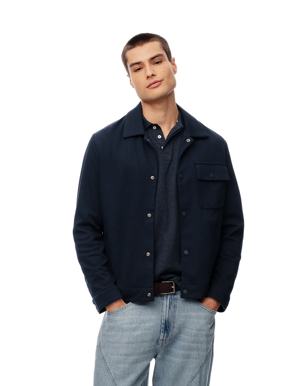 Chaqueta tipo sobrecamisa regular azul hombre