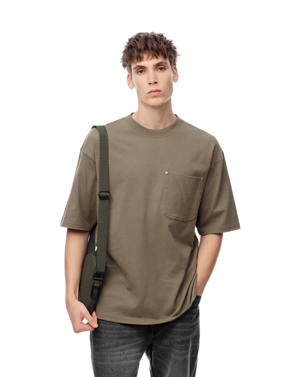 Camiseta regular algodón café hombre