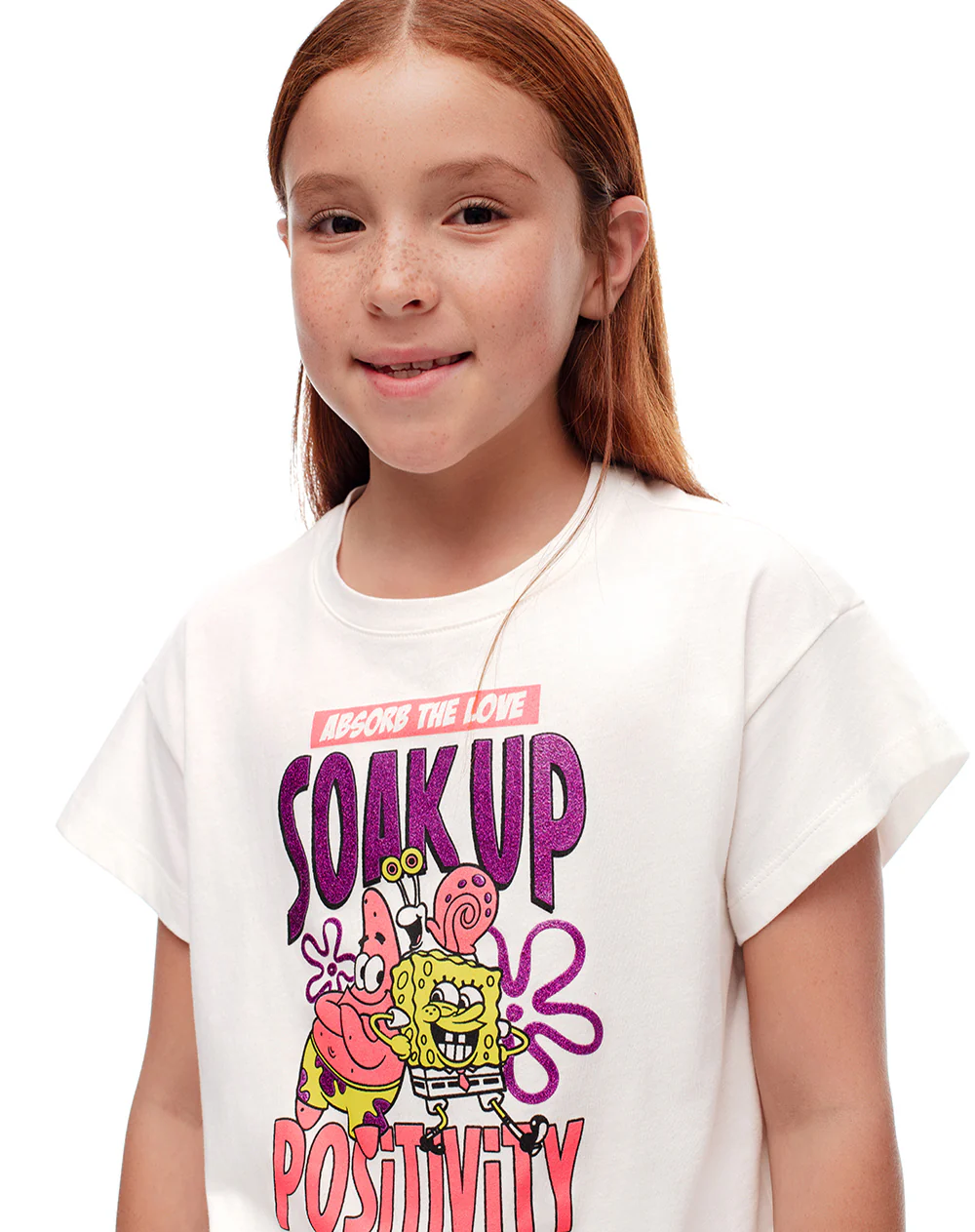 Camiseta regular Bob Esponja blanca niña - Image 3