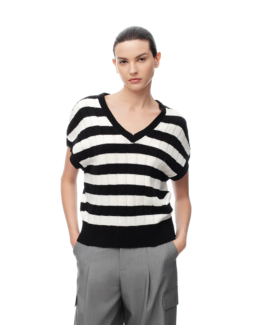 Chaleco tipo preppy tejido de punto rayas mujer - Image 3