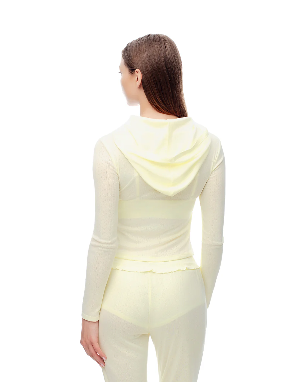 Cardigan fitted punto calado amarillo mujer - Image 2
