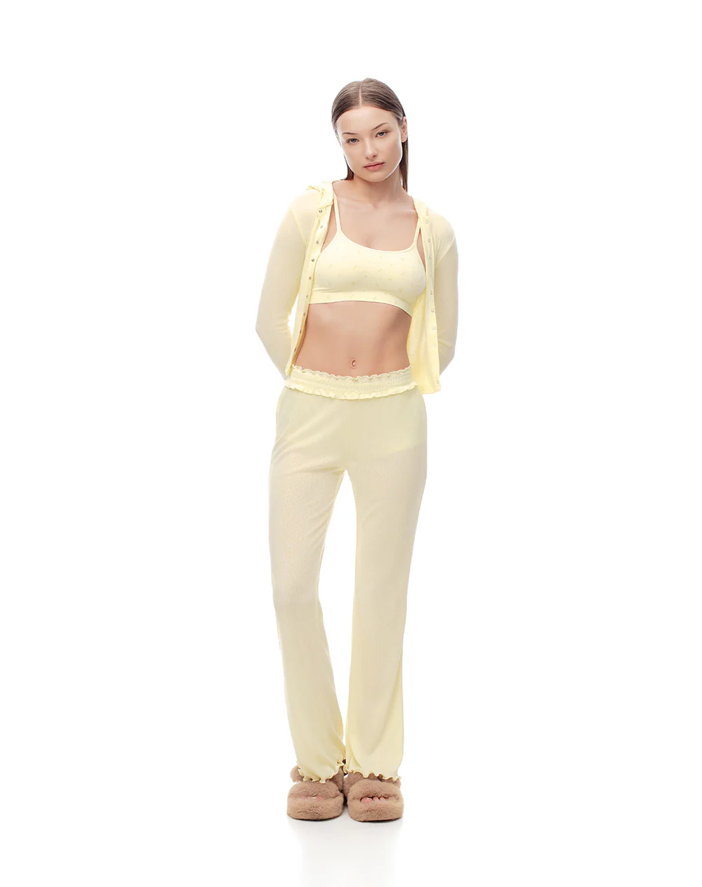 Cardigan fitted punto calado amarillo mujer - Image 4
