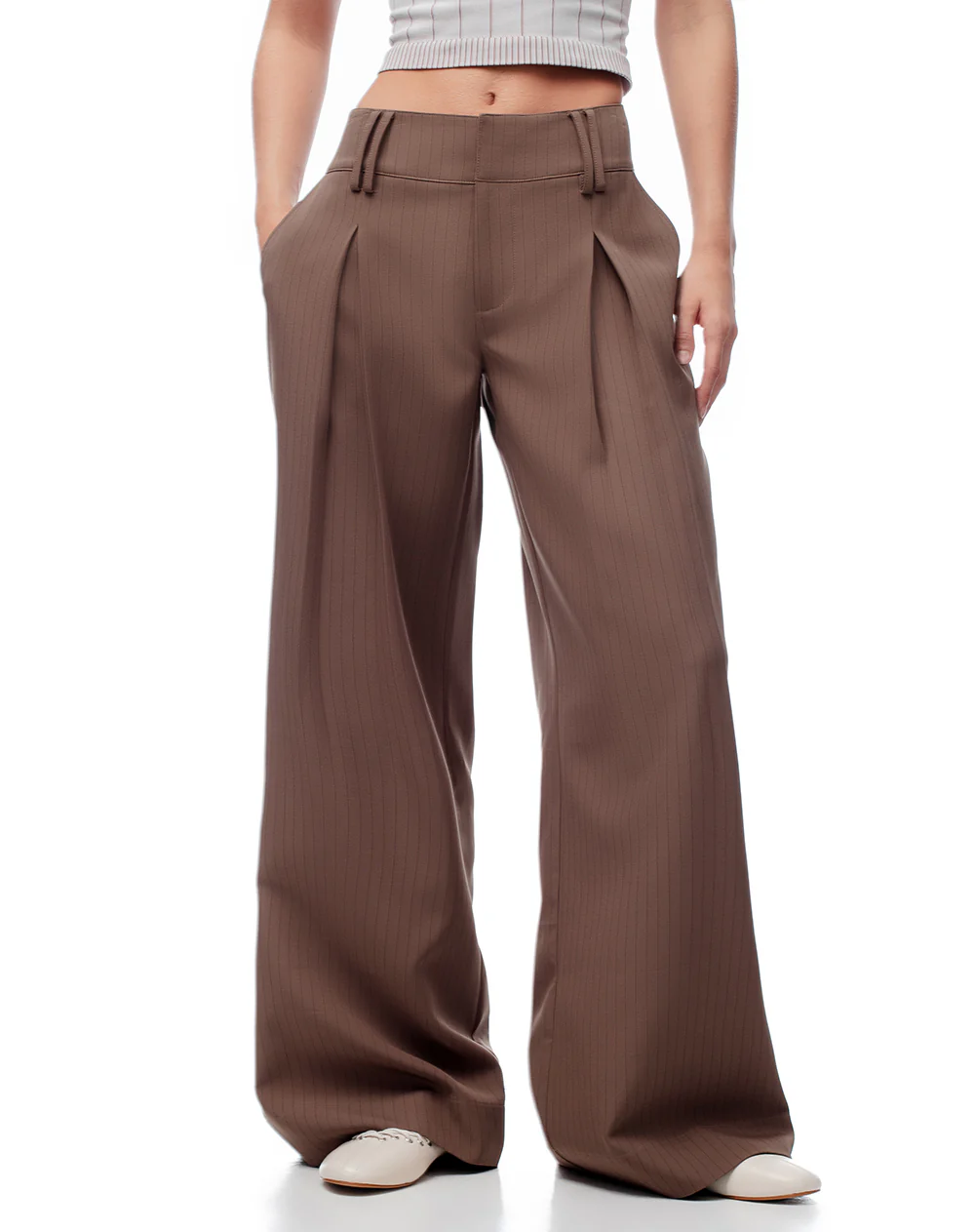 Pantalón wide leg tiro bajo café mujer - Image 5