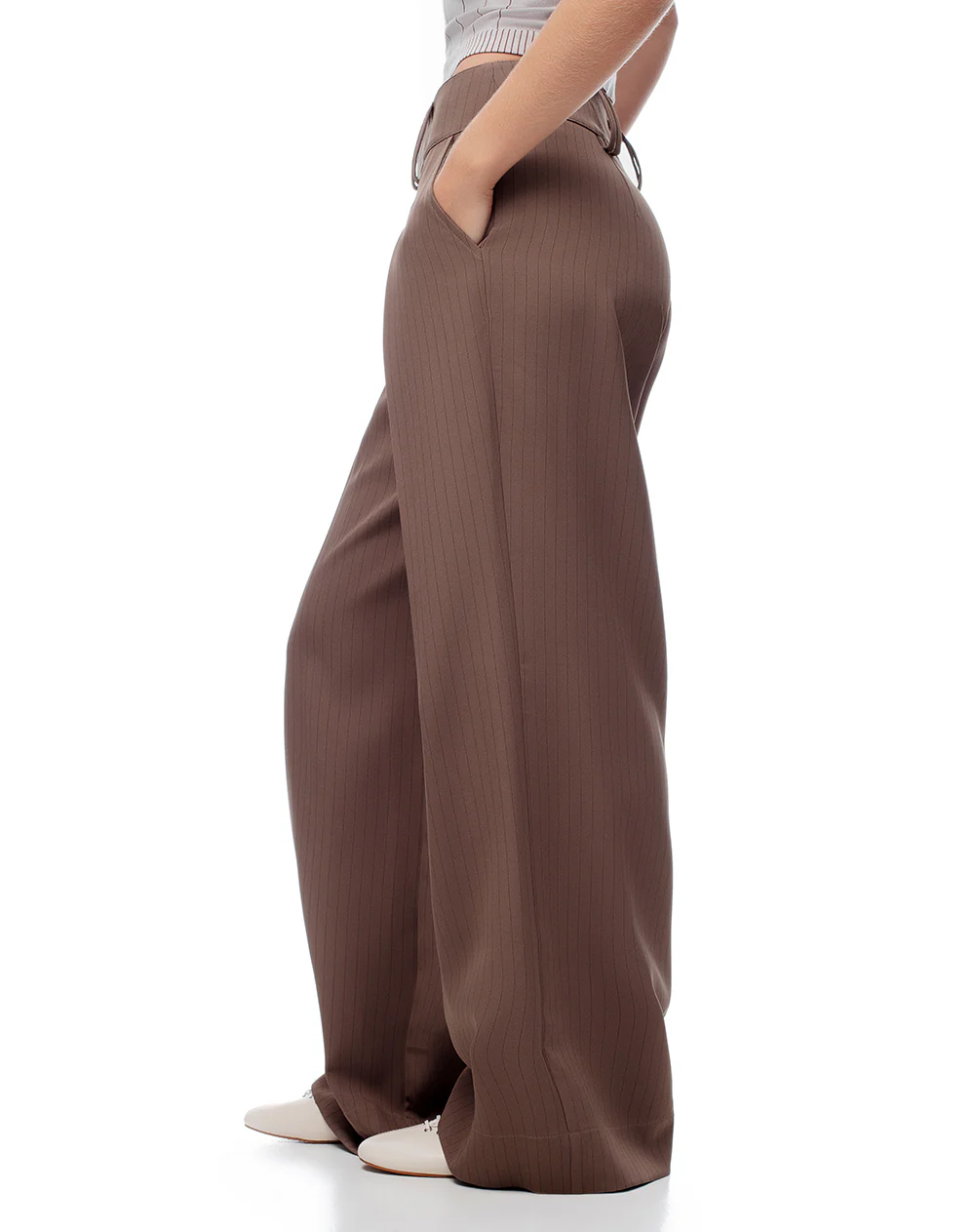 Pantalón wide leg tiro bajo café mujer - Image 6
