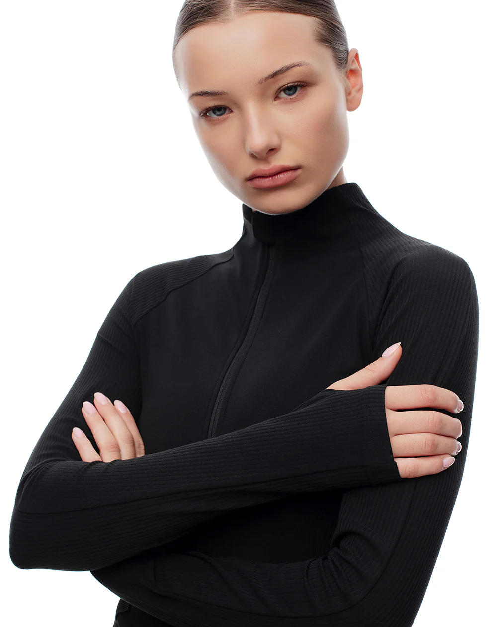 Chaqueta slim tejido de punto negra mujer