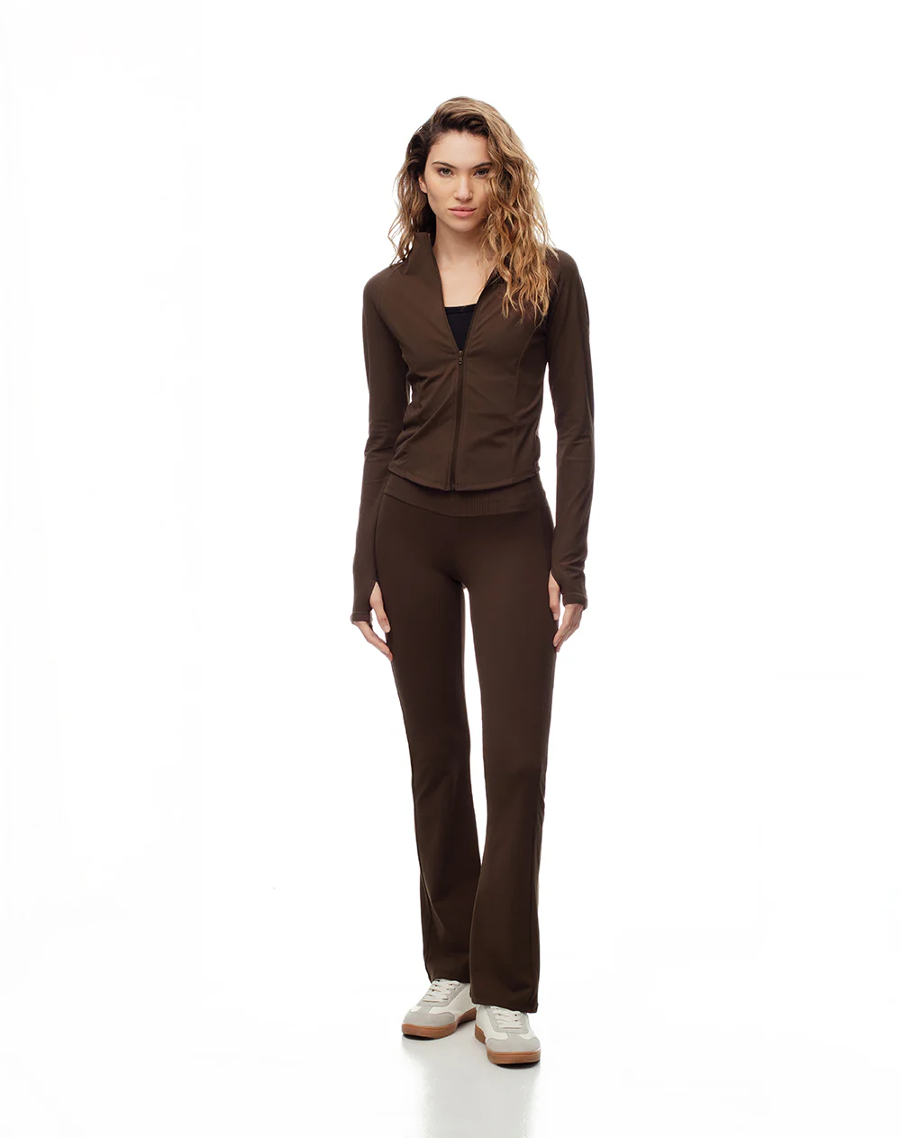 Chaqueta slim tejido de punto chocolate mujer - Image 3