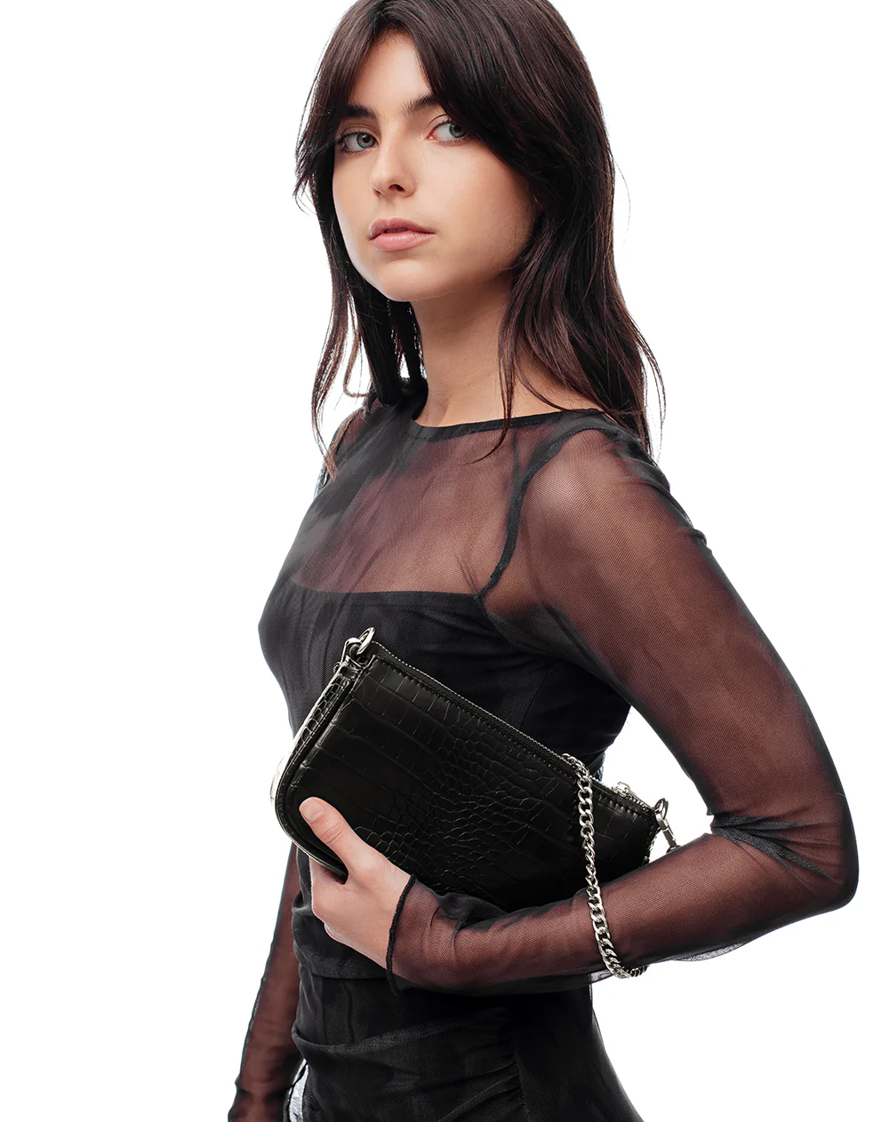 Bolso baguette texturizado negro mujer - Image 2