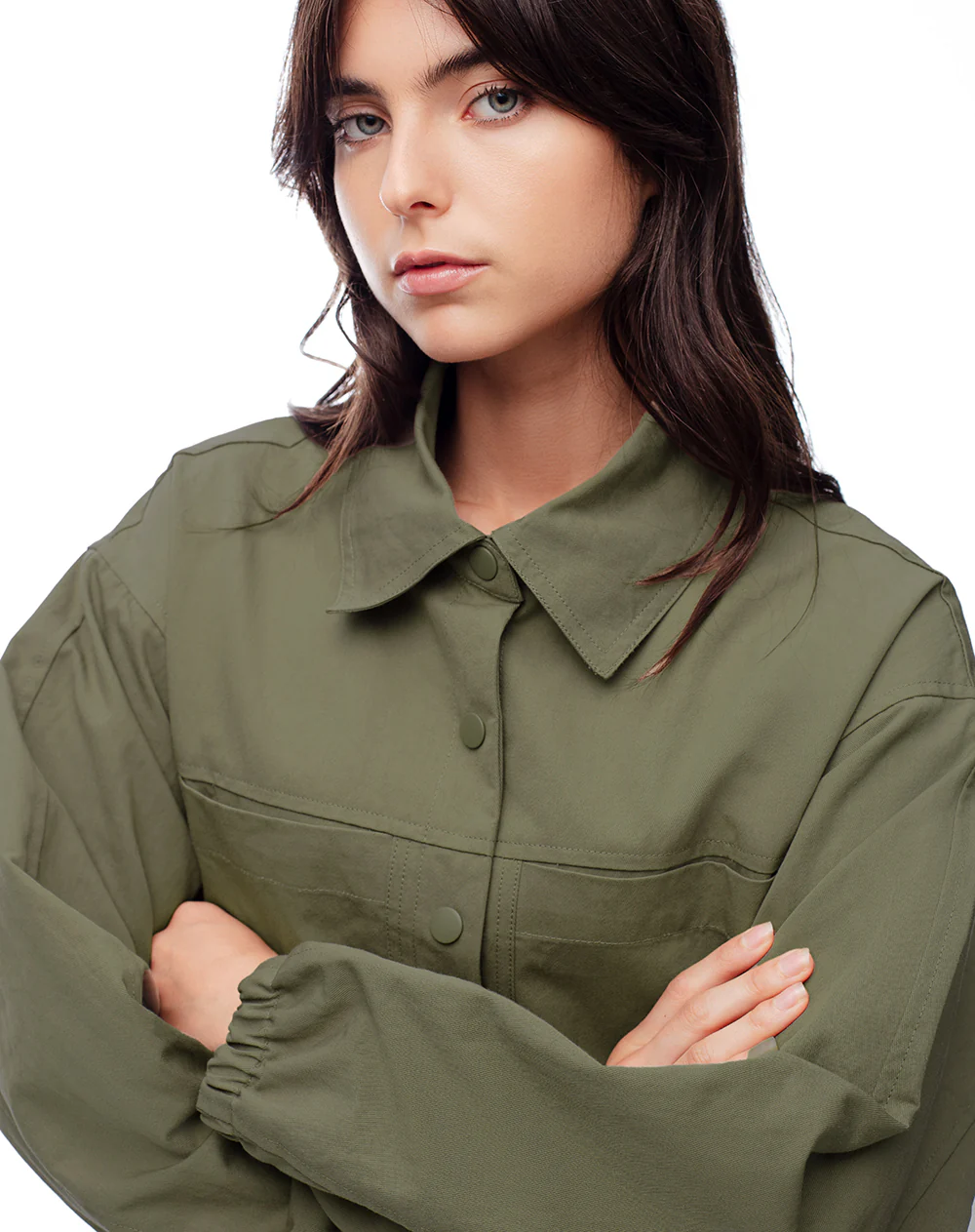 Chaqueta regular drill verde mujer - Image 4