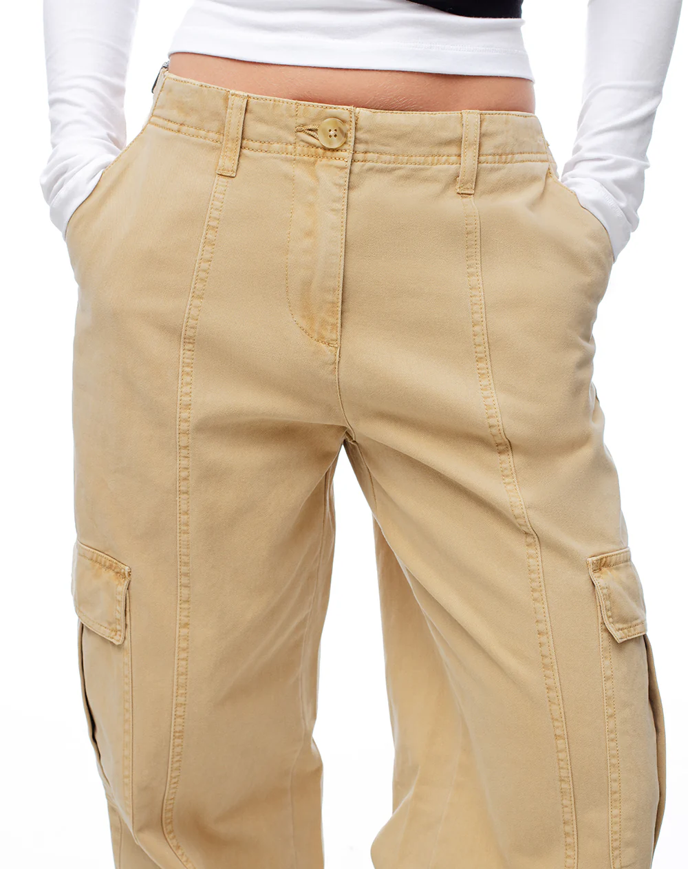 Pantalón cargo tiro bajo algodón caqui mujer - Image 4