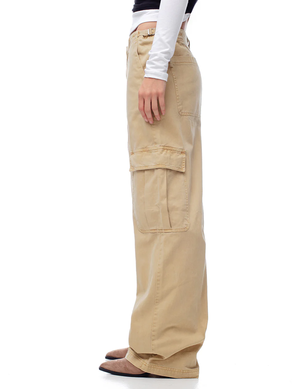Pantalón cargo tiro bajo algodón caqui mujer - Image 6