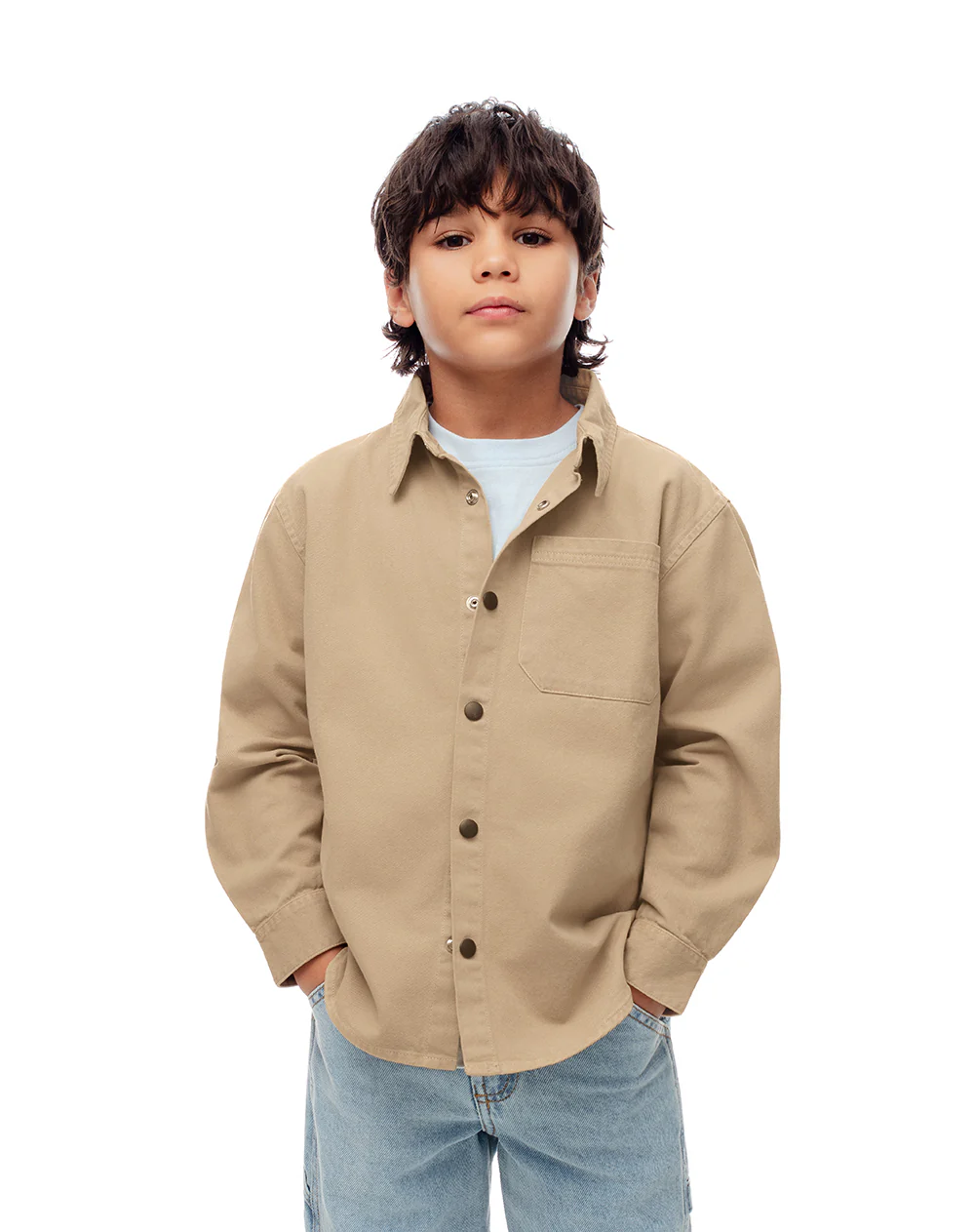 Camisa regular manga larga habana niño