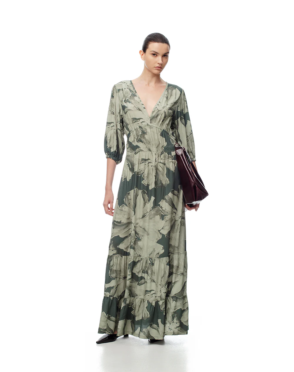 Vestido largo maxi manga 3/4 estampado mujer