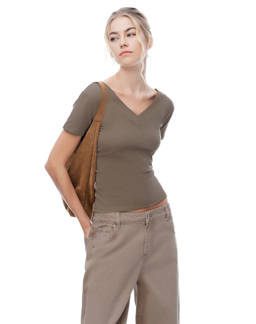 Camiseta regular uso 2 en 1 café mujer - Image 6