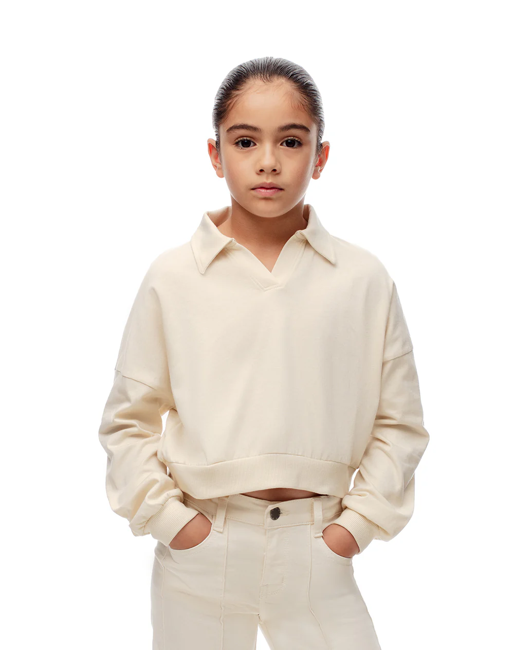Buzo tipo polo regular crema niña