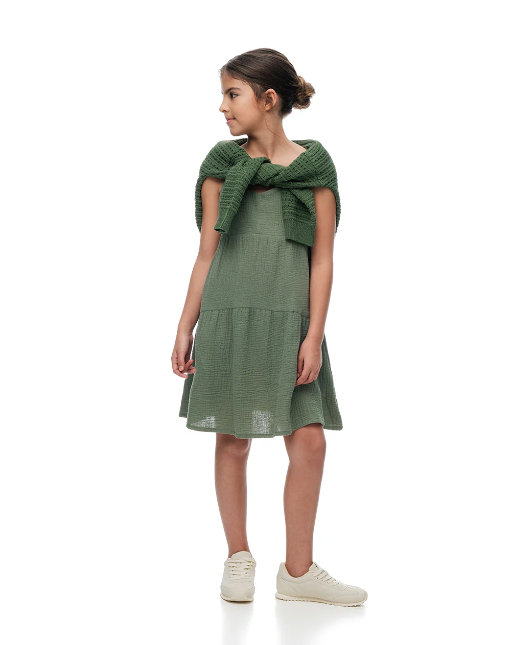 Vestido bloques algodón verde niña - Image 4