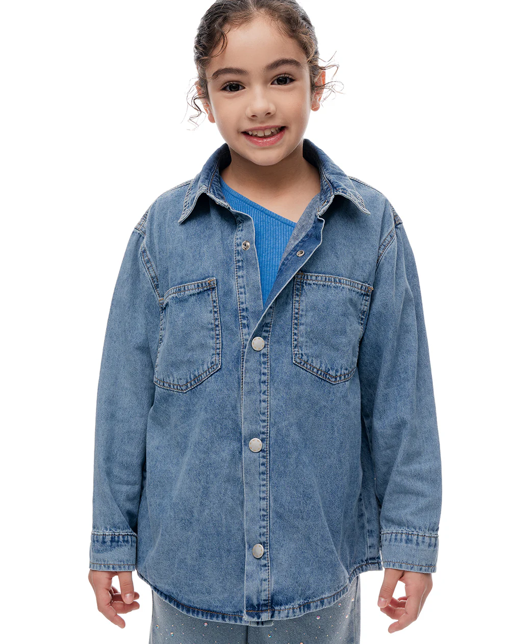 Camisa oversized manga larga índigo medio niña - Image 4