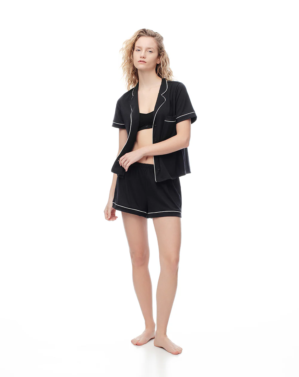 Camisa + short de pijama algodón negro mujer - Image 3