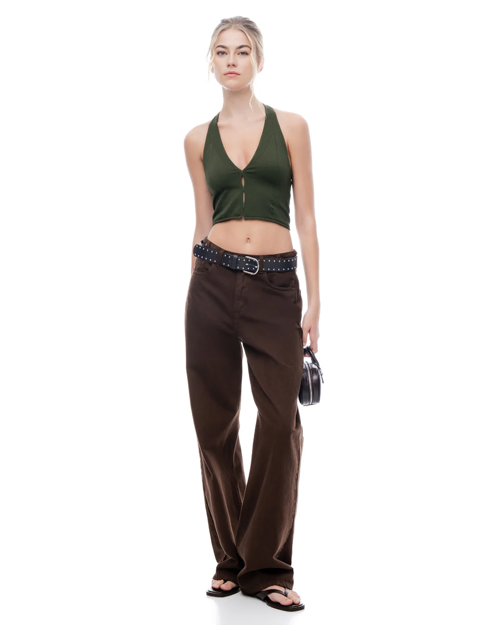 Crop top halter slim seamless verde mujer - Image 4
