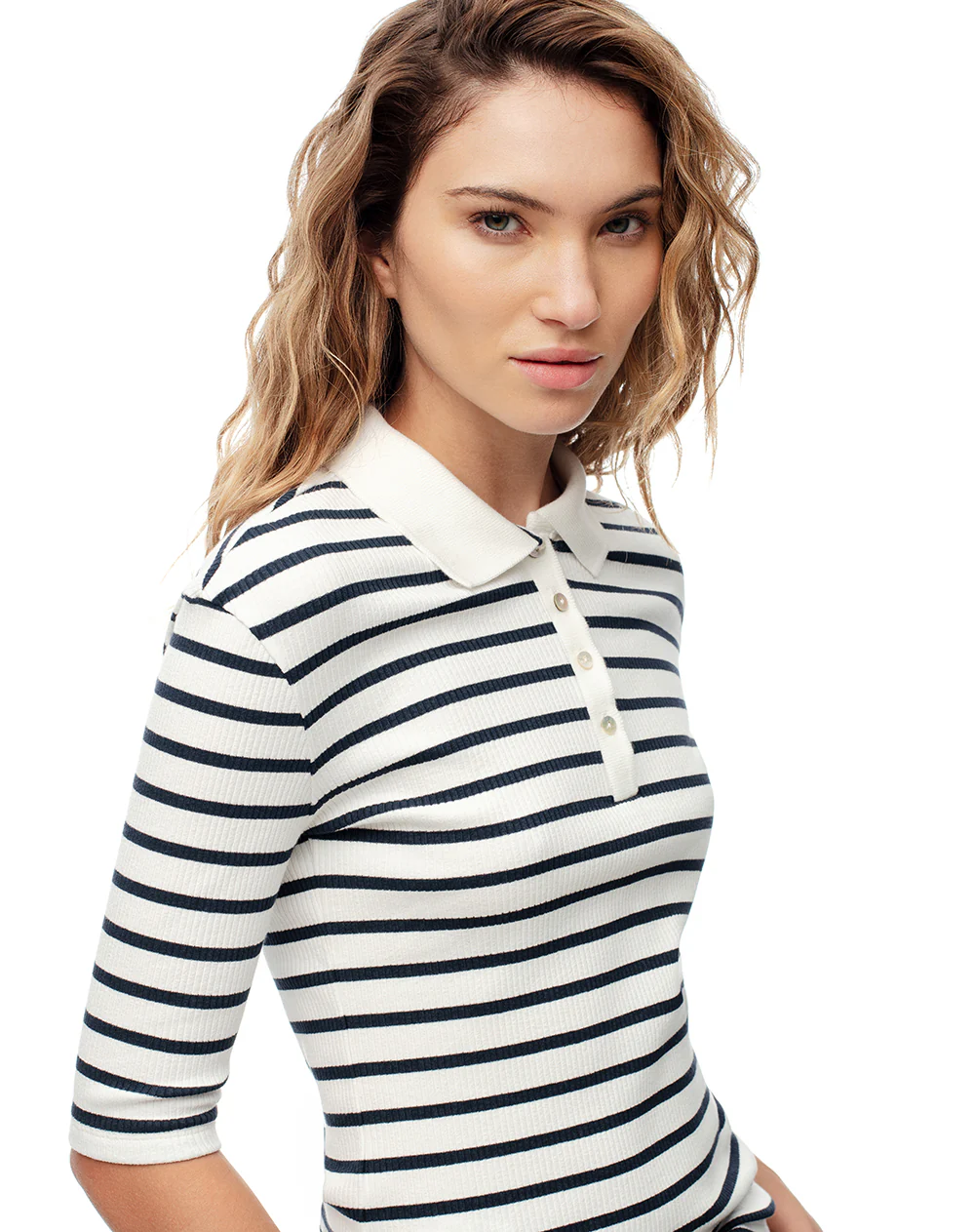 Polo slim tejido de punto rayas mujer - Image 3