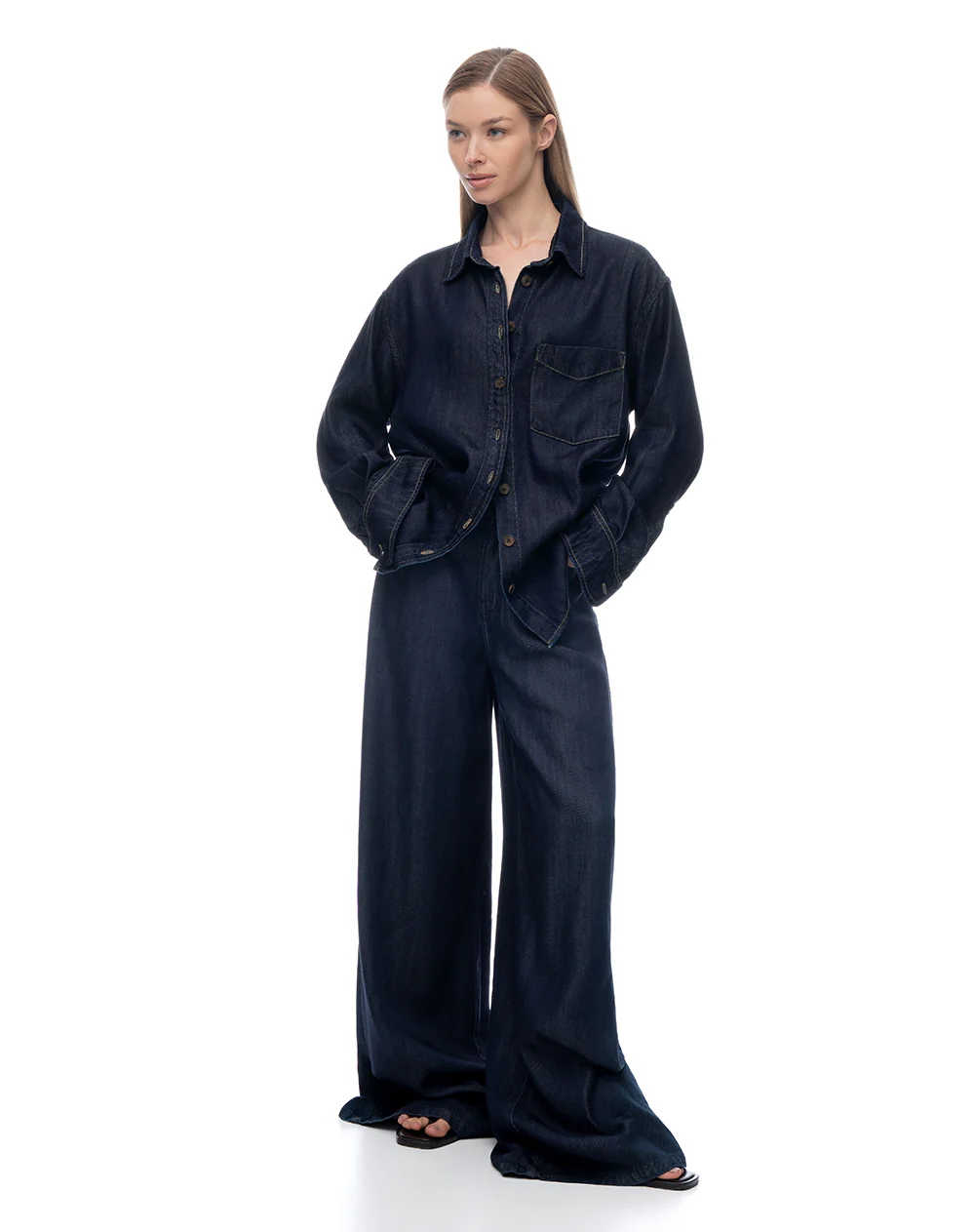 Camisa manga larga regular denim índigo oscuro mujer - Image 4