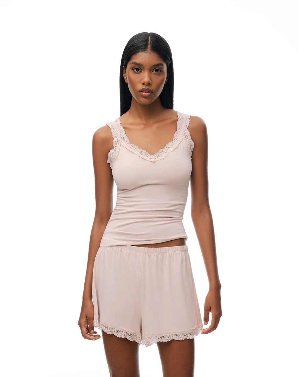 Camiseta + short de pijama rosa mujer