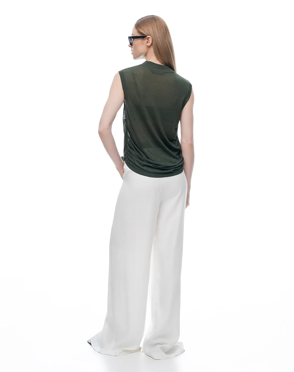Blusa regular drapeada verde mujer - Image 2