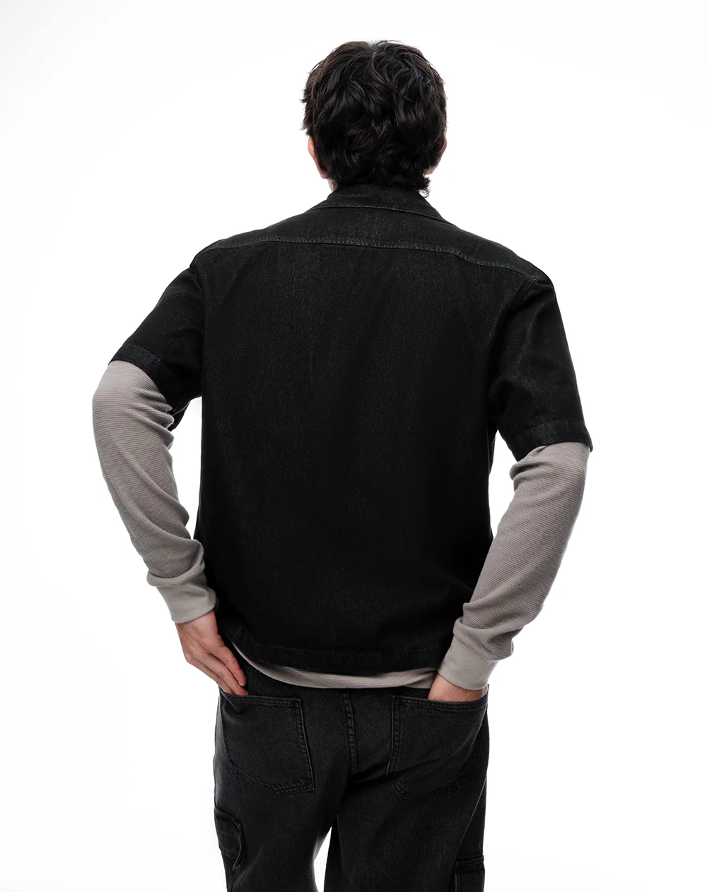 Camisa manga corta loose denim negro hombre - Image 2
