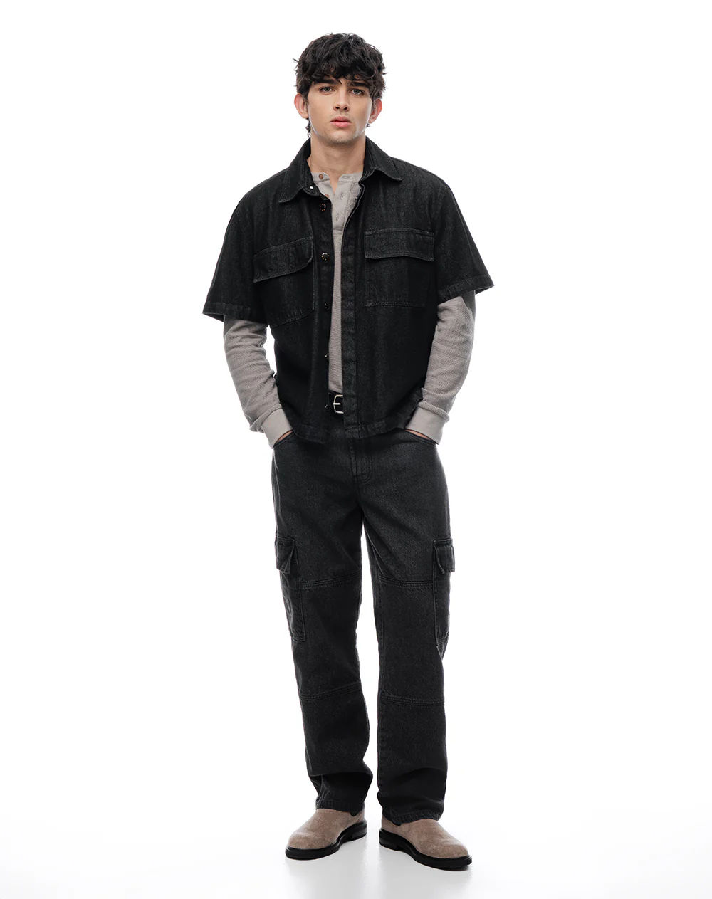 Camisa manga corta loose denim negro hombre - Image 3