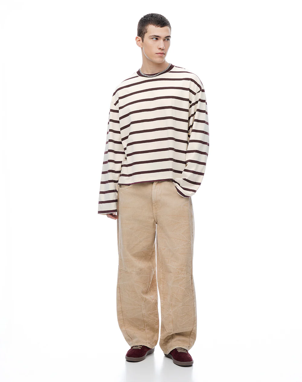 Camibuzo oversize vino tinto rayas hombre - Image 4