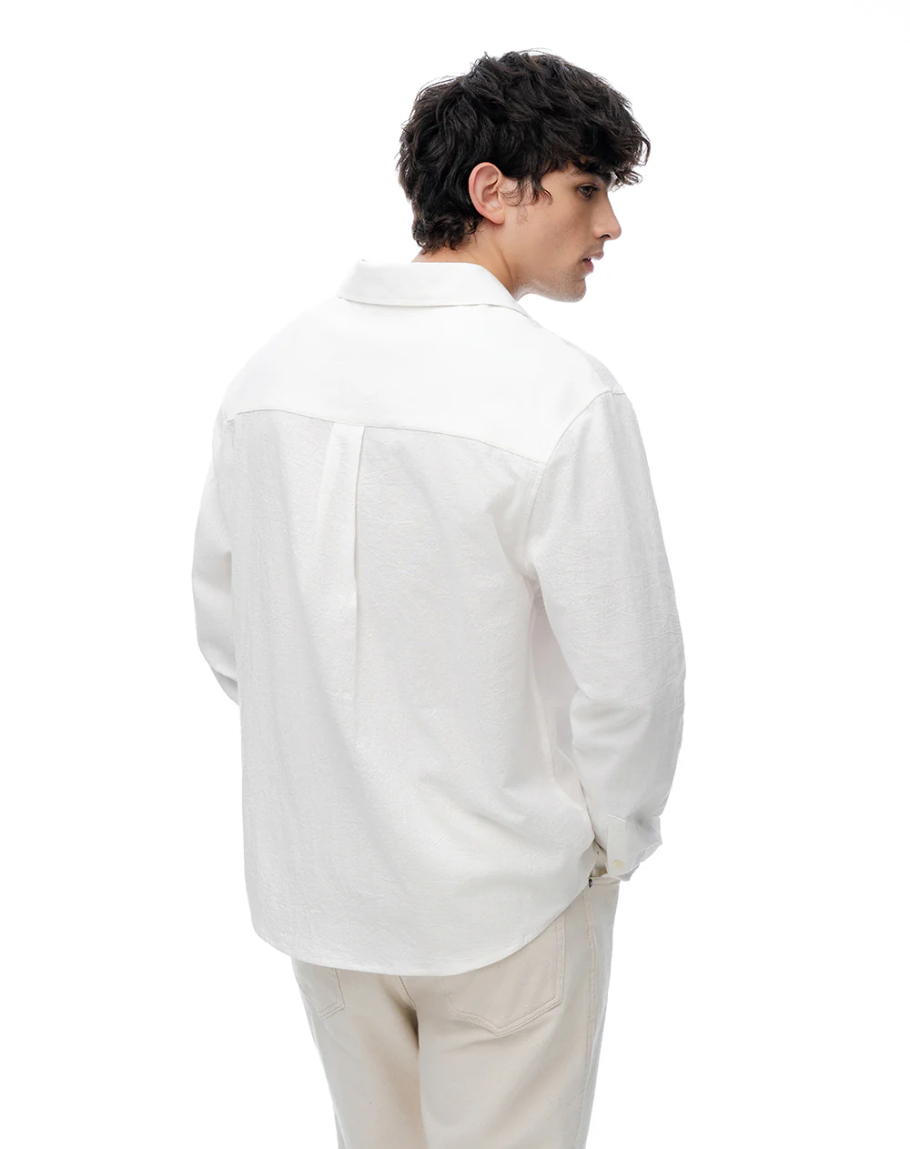 Camisa manga larga loose algodón blanca hombre - Image 2