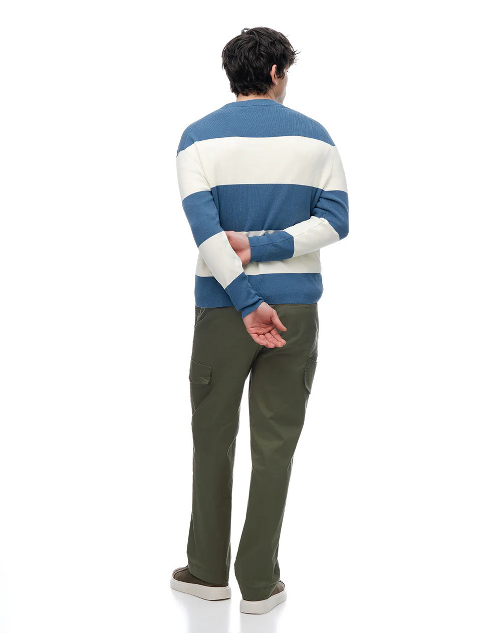 Buzo regular algodón tejido de punto azul rayas hombre - Image 2