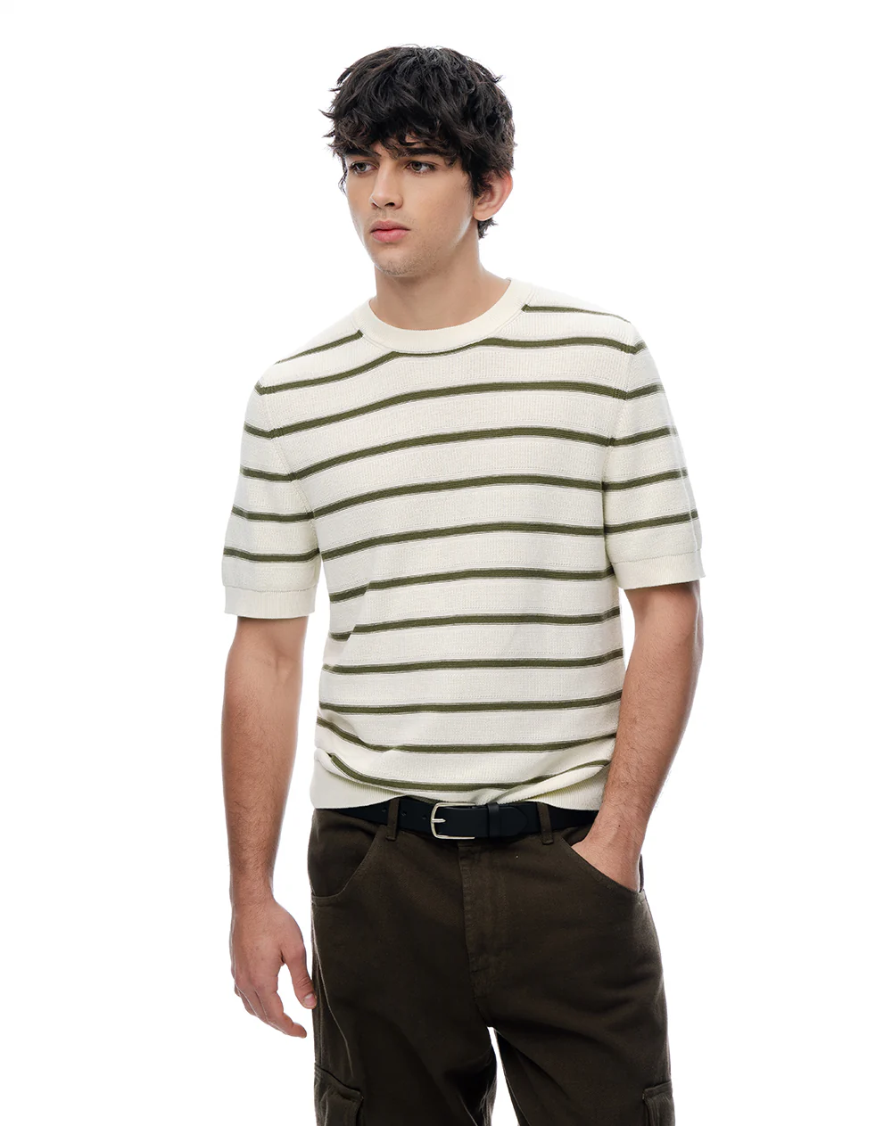 Camiseta manga corta regular tejido de punto rayas hombre