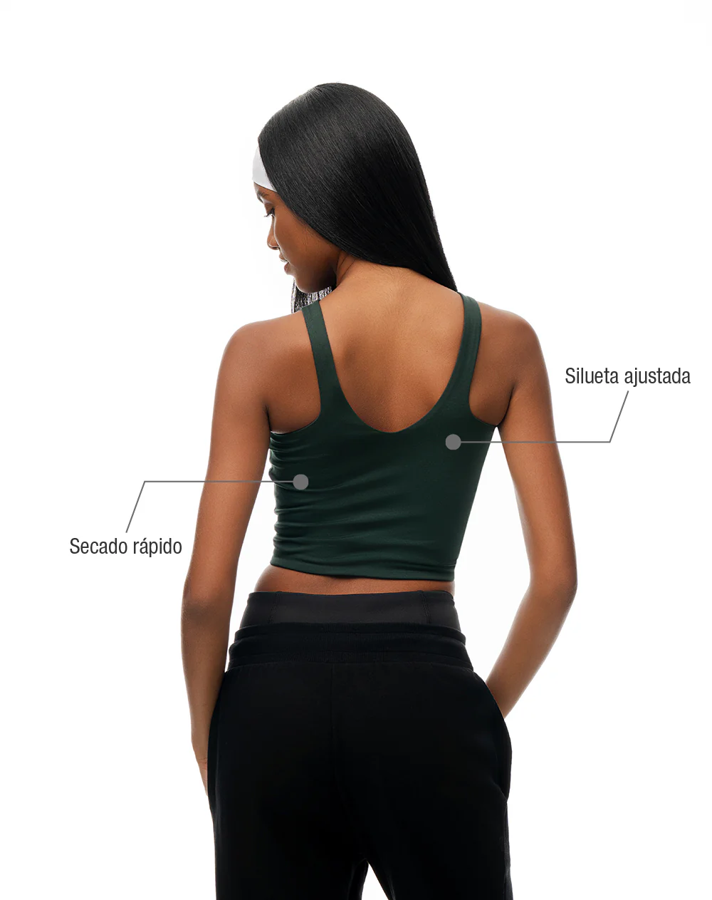 Crop top deportivo secado rápido uso 2 en 1 verde mujer