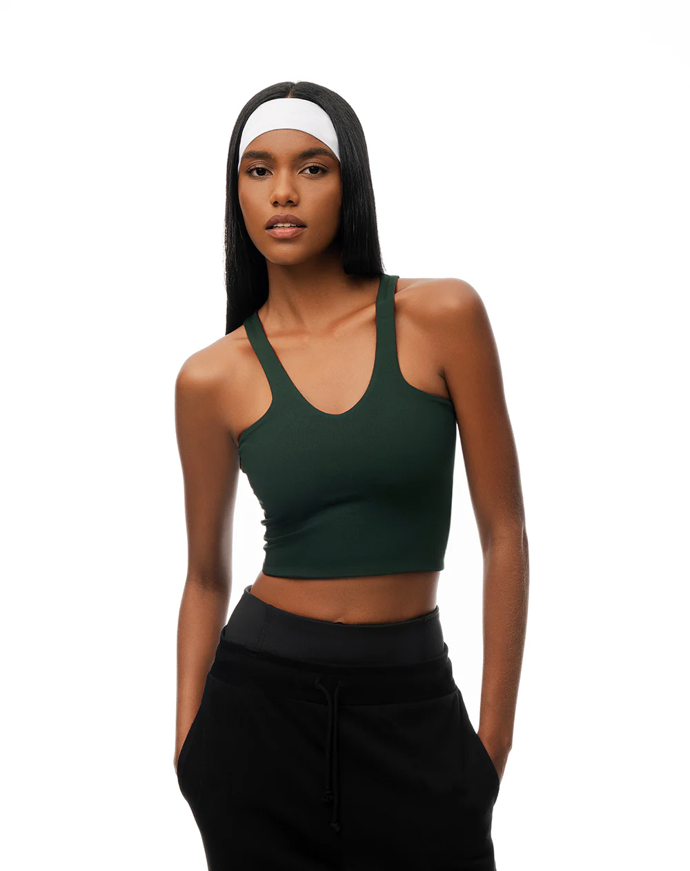 Crop top deportivo secado rápido uso 2 en 1 verde mujer - Image 2