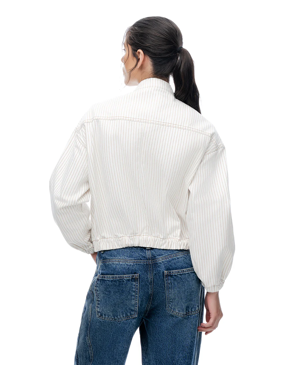 Chaqueta bomber oversize crudo rayas mujer - Image 2