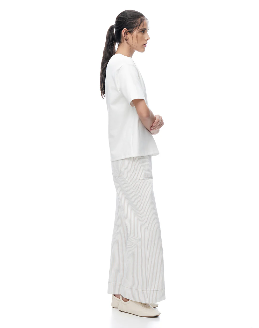 Jean flare tiro medio crudo rayas mujer - Image 4