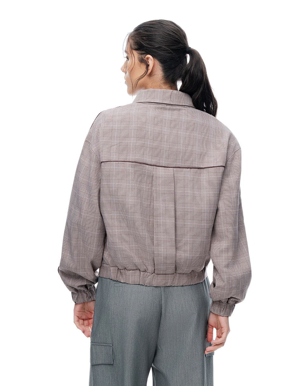 Chaqueta regular café cuadros mujer - Image 2