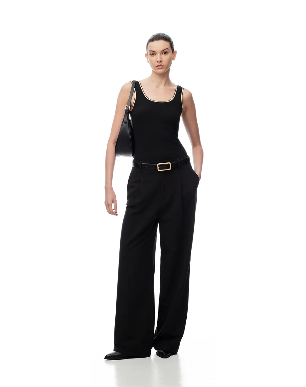 Camiseta manga sisa slim rib negra mujer - Image 4