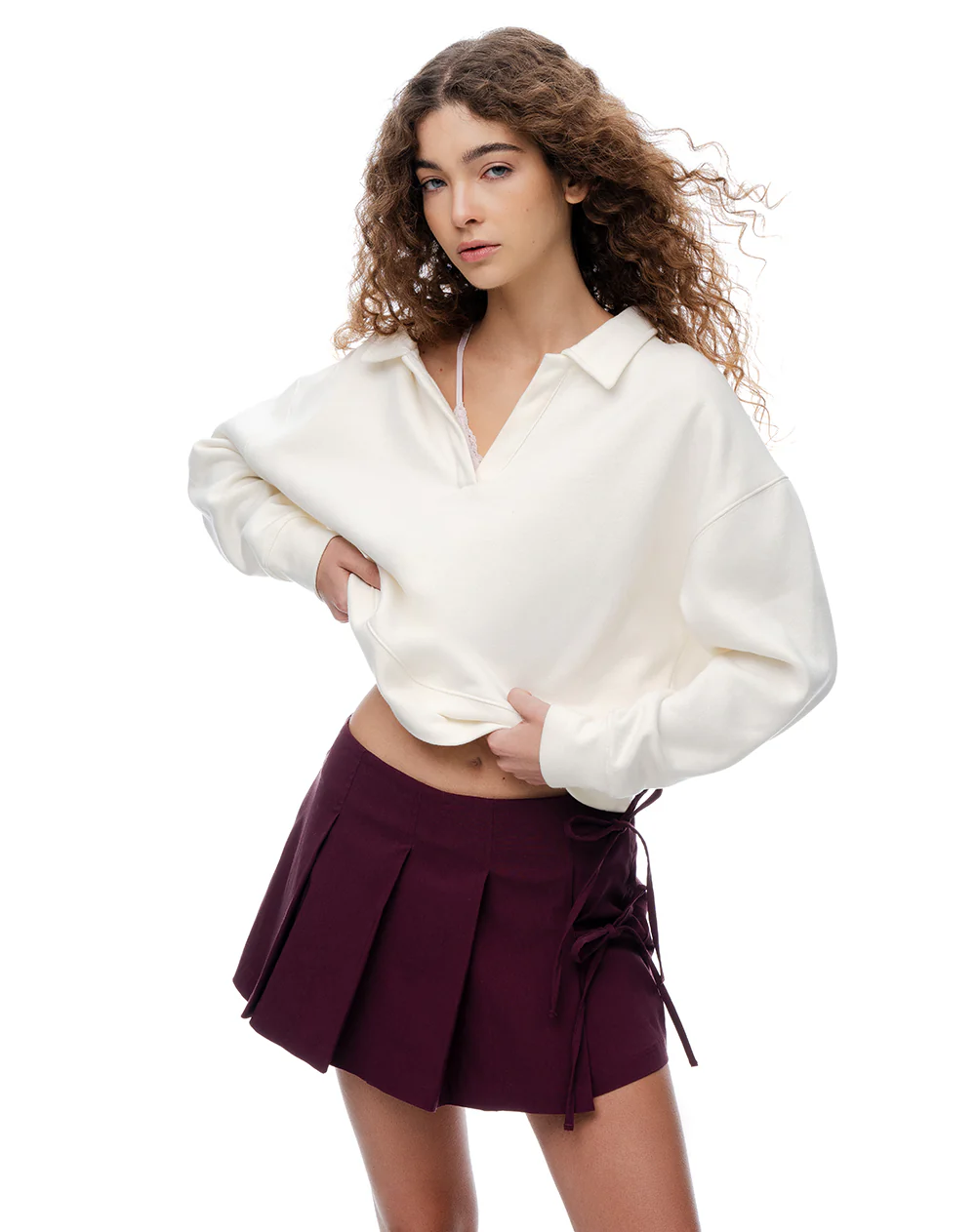 Falda regular tiro medio plisada con short interno vinotinto mujer - Image 2