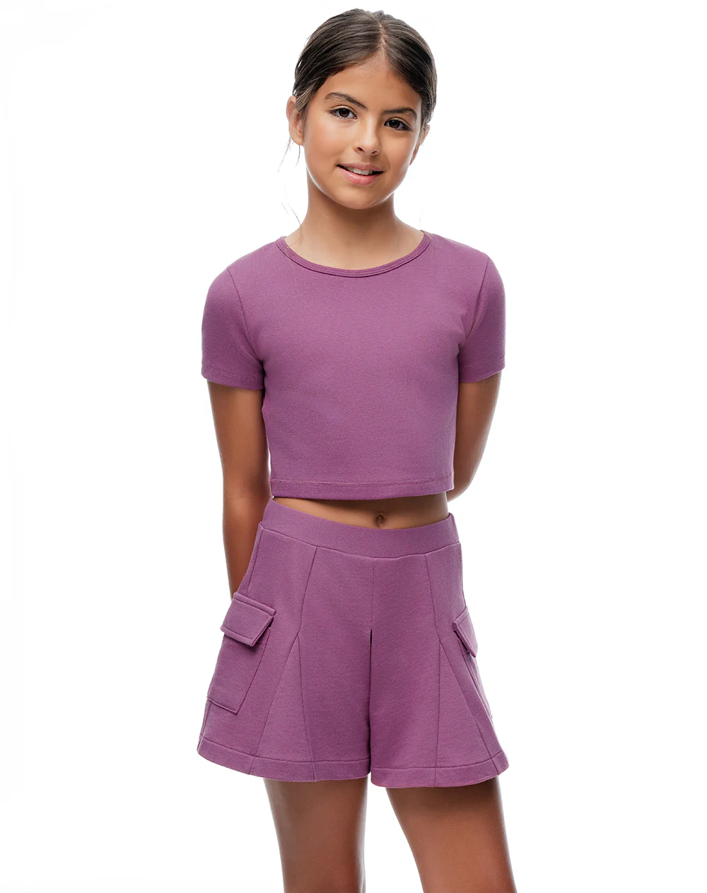Short tiro alto morado niña