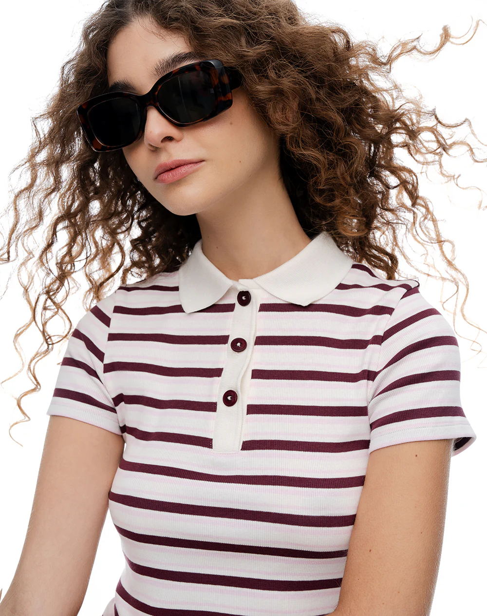Polo slim vino tinto rayas mujer - Image 3