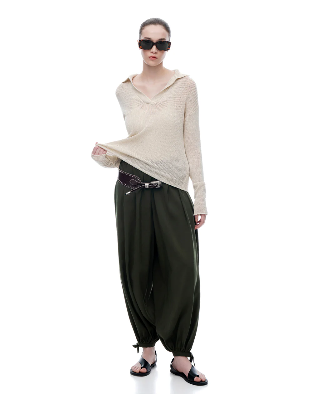 Pantalón balloon tiro medio verde mujer - Image 2